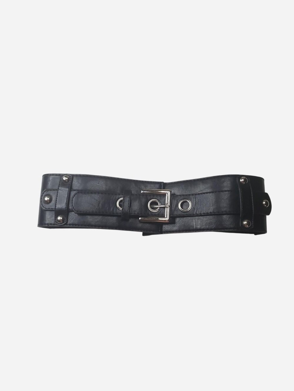 Unbranded Faux Leather Belt Womens One Size Black Silver Metal Details Punk Goth
